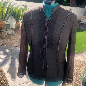 NYC  Lace Dark Brown Semi- Sheer Top Size 8